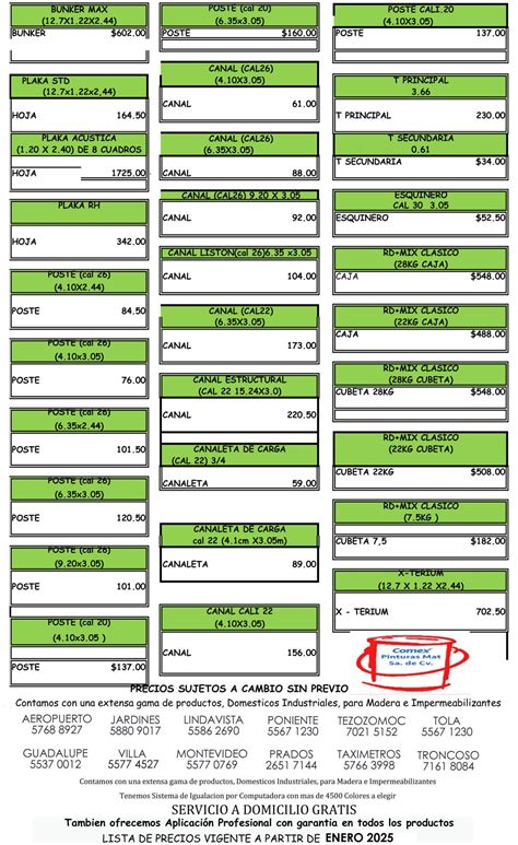 lista de precios comex 2023.